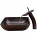 VIGO Rectangular Brown and Gold Fusion Glass Vessel Bathroom Sink and Waterfall Faucet with Pop Up  Oil Rubbed Bronze - B00E0E5XJU